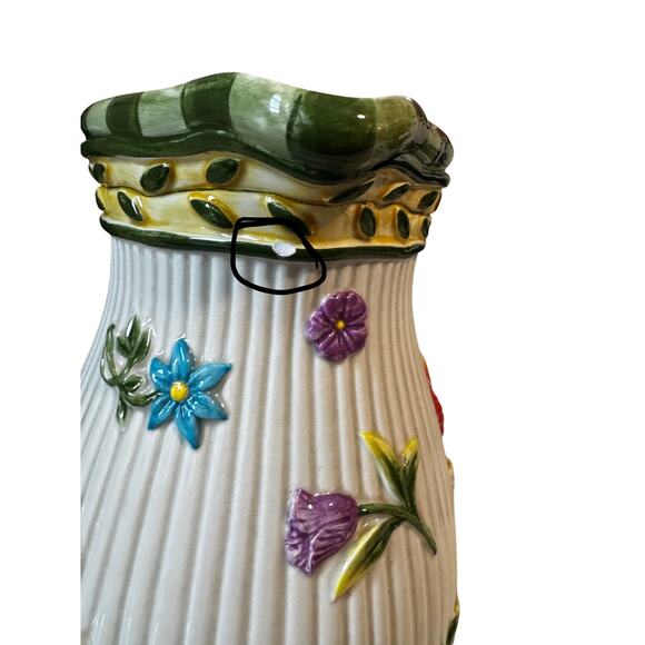 FITZ AND FLOYD Floral Ceramic Pitcher Braided Handle Embossed 3D Flowers As Is - Picture 5 of 9